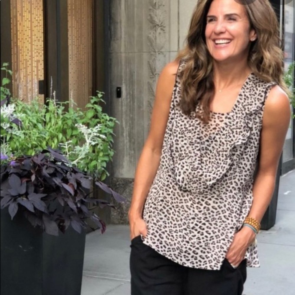 Cabi Flutter Two Piece Blouse Cheetah Sleeveless Top Size S